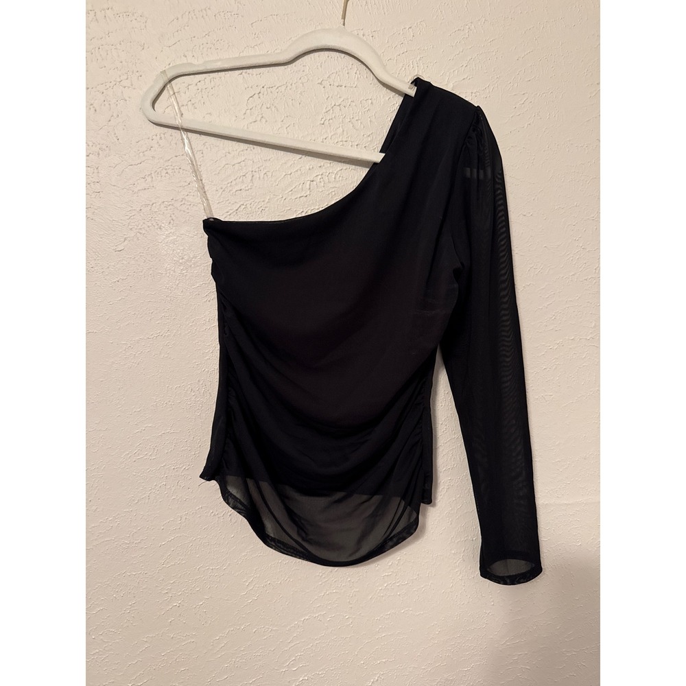 Stella Luce Womens Black One Shoulder Long Sleeve Sheer Overlay Top Size M‎